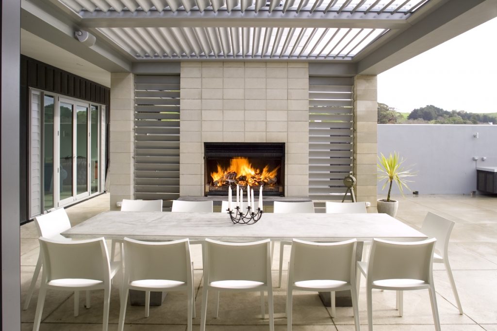 outdoor seating with aluminium shutters