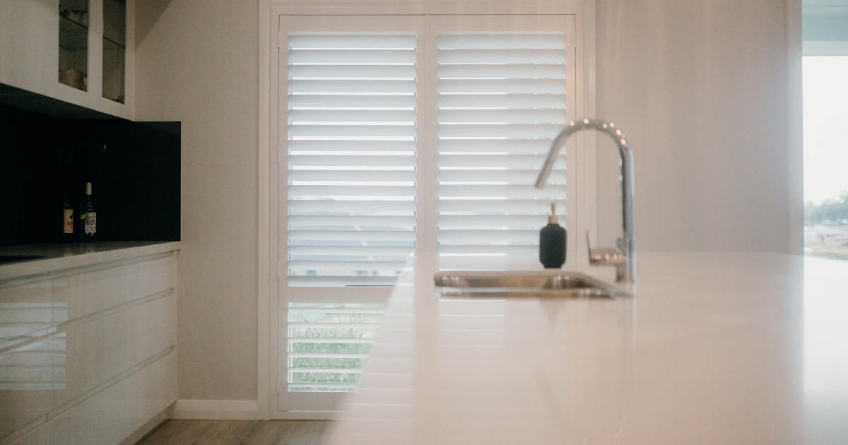 kitchen with plantation shutters